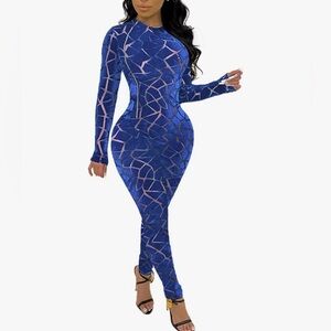 Blue Velvet Bodycon Jumpsuit Long Sleeve 🫶🏽💙